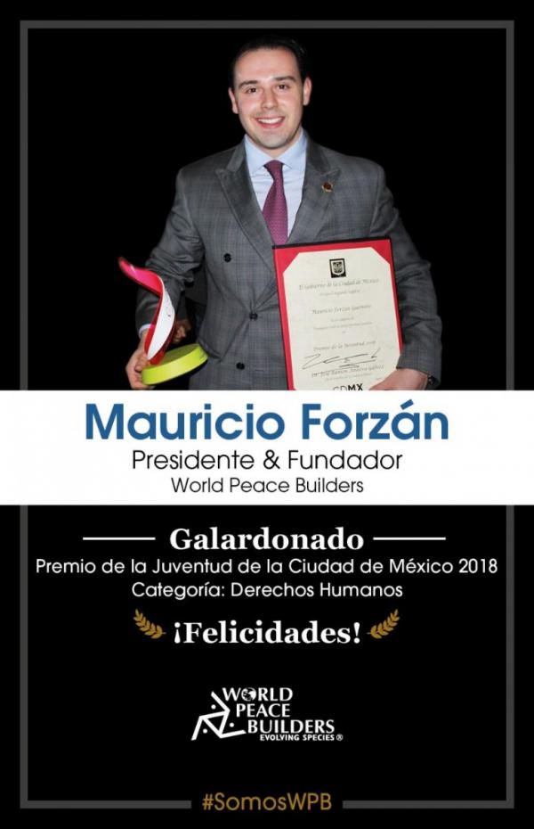 Mauricio Forzán es galardonado con el Premio de la Juventud 2018 por el gobierno de la Ciudad de México